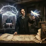 Nikola Tesla: The Declassified Archive Cover, merging origins, lightning, and final secrets.